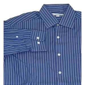 Alex Cannon Blue Striped Men's Long Sleeve‎ Button Down 15.5 32/33